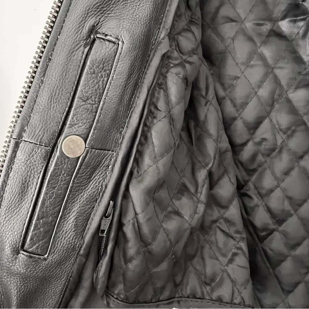 Unik Vintage Biker 80’s Fringe Leather Jacket Black Size M removable liner - Picture 7 of 13